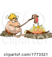 Cartoon Cave Woman Cooking A Steak Over A Fire