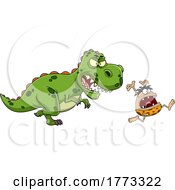 Poster, Art Print Of Cartoon Caveman Running From A Dinosaur