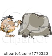 Cartoon Caveman Chiseling On A Rock
