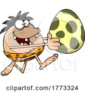 Poster, Art Print Of Cartoon Caveman Running With A Dinosaur Egg