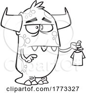 Poster, Art Print Of Cartoon Black And White Monster Holding A Tiny Shirt