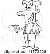 Cartoon Black And White Sweeney Todd The Demon Barber Holding A Straight Razor by toonaday