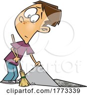 Poster, Art Print Of Cartoon Boy Sweeping Things Under The Rug