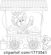 Cartoon Black And White Puppy By A Clown Ice Cream Vendor