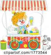 Poster, Art Print Of Cartoon Puppy By A Clown Ice Cream Vendor
