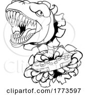 Poster, Art Print Of Dinosaur Gamer Video Game Controller Mascot