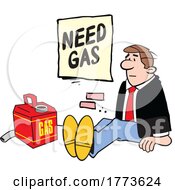 04/09/2022 - Cartoon Man Sitting With A Need Gas Sign And Can