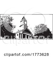 04/09/2022 - Woodcut Style Building With Clock Tower