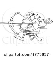 Cartoon Black And White Caveman Shooting An Arrow