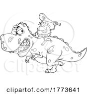 Cartoon Black And White Caveman Riding A Pet Dinosaur