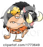 Cartoon Cavewoman Hunter Carrying A Dead Boar
