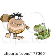Cartoon Caveman And Begging Pet Dinosaur by Hit Toon