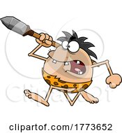 Cartoon Caveman Throwing A Hunting Spear