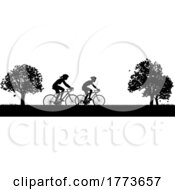 Silhouette Cyclist People On Bicycle Bikes In Park