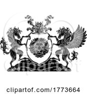 Crest Pegasus Horse Coat Of Arms Lion Shield Seal by AtStockIllustration