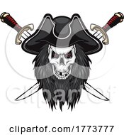 Poster, Art Print Of Bearded Pirate Skull Over Swords