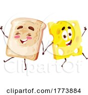Poster, Art Print Of Bread And Cheese Food Mascots Holding Hands
