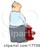 Poster, Art Print Of Casual Caucasian Man Urinating On A Red Fire Hydrant