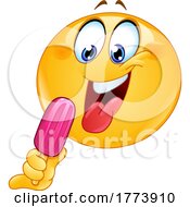 Poster, Art Print Of Yellow Emoji Smiley Face Eating A Popsicle
