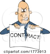 Cartoon Angry Guy Ripping Apart A Contract