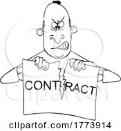 Poster, Art Print Of Cartoon Black And White Angry Man Ripping Apart A Contract