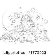 Poster, Art Print Of Cartoon Black And White Cat Taking A Bath