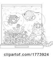Cartoon Black And White Cat Watching Fish In A Tank