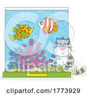 Cartoon Cat Watching Fish In A Tank by Alex Bannykh