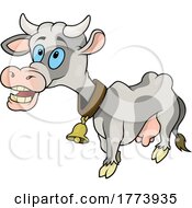 Poster, Art Print Of Cartoon Blue Eyed Cow With A Bell