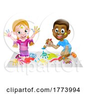 Poster, Art Print Of Cartoon Girl And Boy Painting