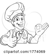 Chef Cook Baker Man Cartoon Peeking Over Sign