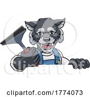 Poster, Art Print Of Wolf Car Or Window Cleaner Holding Squeegee
