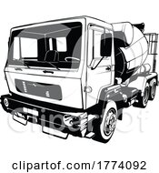 Poster, Art Print Of Black And White Concrete Mixer Truck