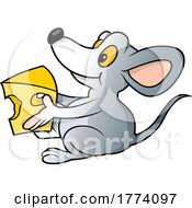 Poster, Art Print Of Cartoon Happy Mouse Holding Cheese