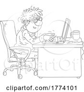 Cartoon Black And White Author Typing At A Desk by Alex Bannykh