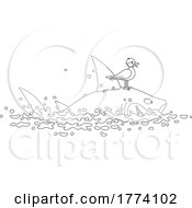 Poster, Art Print Of Cartoon Black And White Seagull Riding A Shark