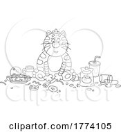 Cartoon Black And White Messy Fat Cat by Alex Bannykh