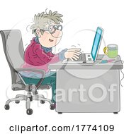 Cartoon Author Typing At A Desk