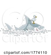 Cartoon Seagull Riding A Shark by Alex Bannykh