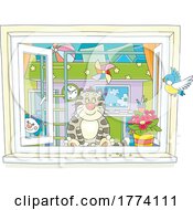 Poster, Art Print Of Cartoon Cat Bird Watching In A Window