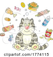 Poster, Art Print Of Cartoon Happy Fat Cat Thinking About Food