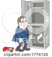 Poster, Art Print Of Cartoon Businessman Discovering A Safe Vault With Missing Items