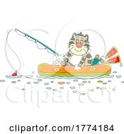 Poster, Art Print Of Cartoon Chubby Cat Fishing In A Raft