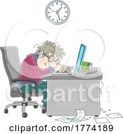 Poster, Art Print Of Cartoon Exhausted Author Sleeping At A Desk