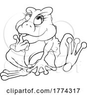 Cartoon Black And White Thinking Frog