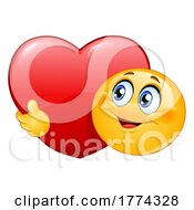 Poster, Art Print Of Cartoon Emoji Smiley Emoticon Hugging A Valentine Heart