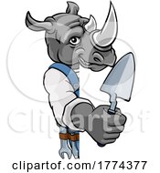 Poster, Art Print Of Rhino Bricklayer Builder Holding Trowel Tool