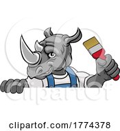 Poster, Art Print Of Rhino Painter Decorator Holding Paintbrush