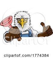 Poster, Art Print Of Eagle Plumber Cartoon Mascot Holding Plunger