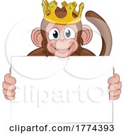 Poster, Art Print Of Monkey King Crown Cartoon Animal Holding Sign